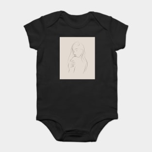 Neutral Line Art Minimalist Woman On Beige Baby Bodysuit